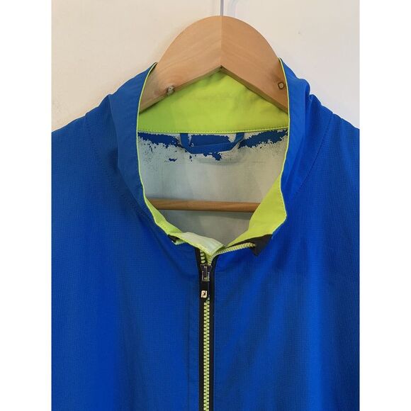 FootJoy FJ HydroLite Golf Rain Jacket Men's Size L Blue Acid Green Full Zip - Picture 4 of 16